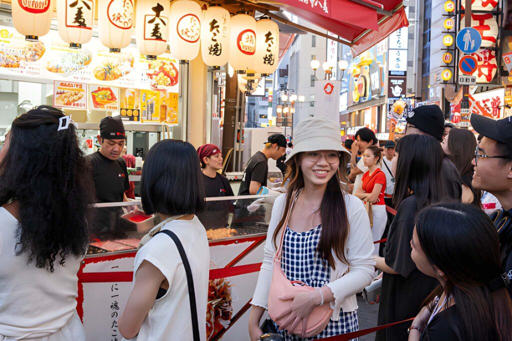 Tourists exploring markets like local